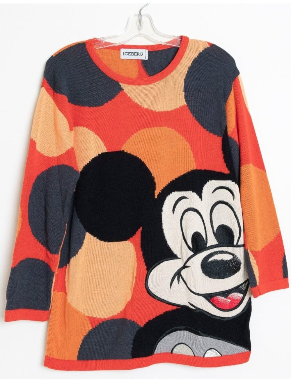 Vintage Iceberg Mickey Mouse Knit Sweater Red Orange Disney 1991 Italy